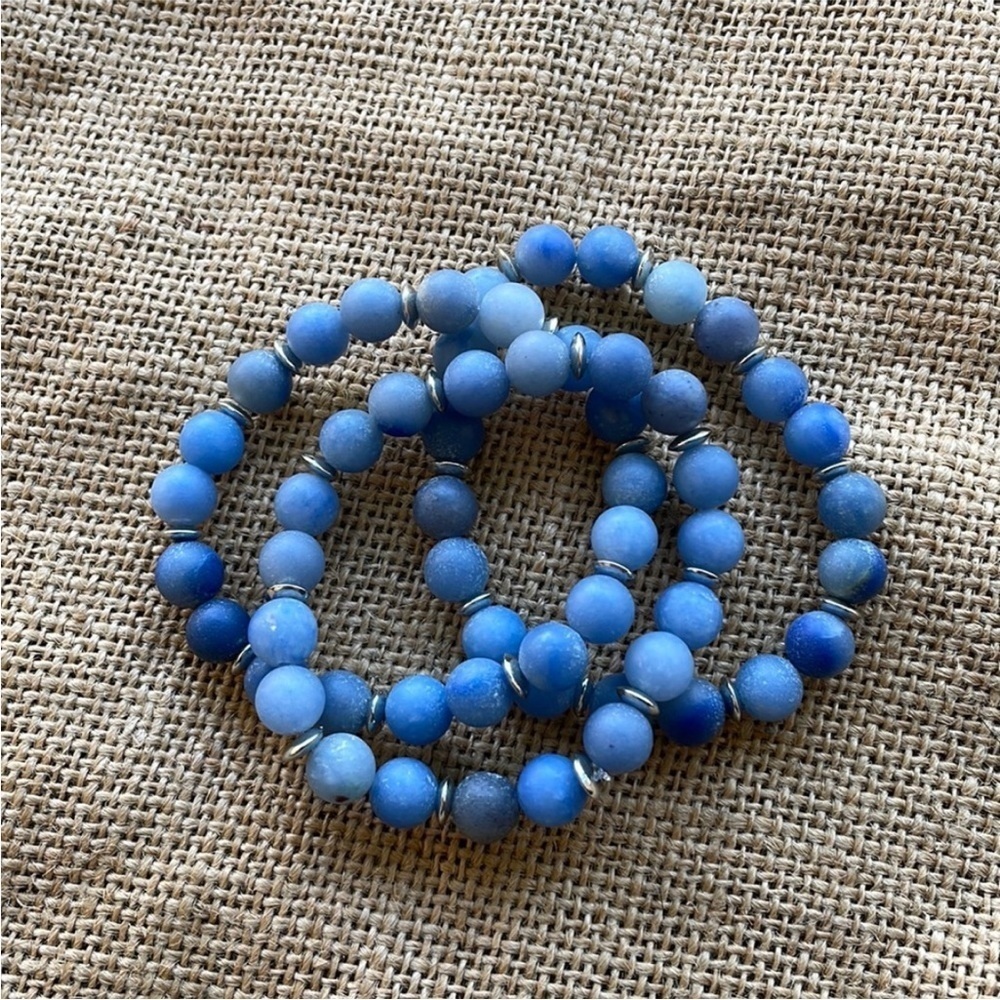 Blue Aventurine Bracelet Stackable Stretch Size 7 inch Silver spacers New